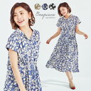 ワンピース レディース ドロストワンピース ロングワンピース 半袖 夏 カジュアル ロングタイプ きれいめ 花柄 おしゃれ ブルー ベージュ ネイビー ギャザー フレア 上品 エレガント 大人 通販(4)