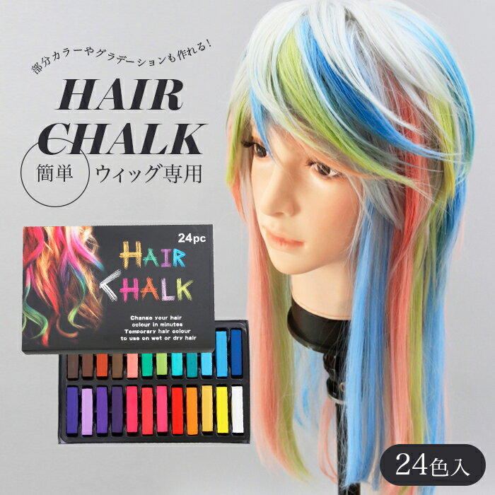 ヘアチョーク 24色セット ヘアカラー カラーチョーク ヘアカラーチョーク 髪色 1日 短時間 部分カラー ハロウィン仮…