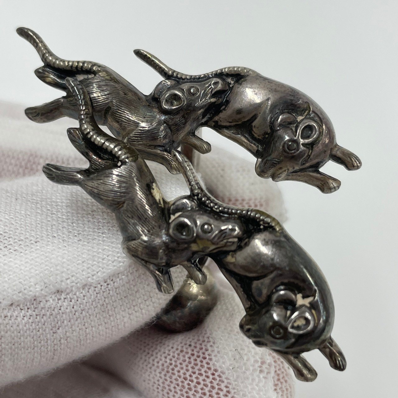 French Vintage/シルバー/ヴィンテージジュエリー/鼠モチーフ/カフス/1960年頃/カニ刻印/小型銀製品/メンズ/RS2569