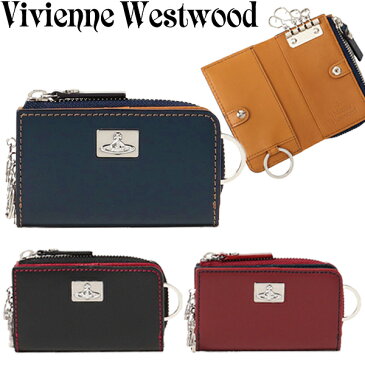 【送料無料】VivienneWestwood 小銭入付キーケース カラーステッチ 無料ラッピング ヴィヴィアンウエストウッド 小銭入れあり ORB メンズ ブラック ネイビー ボルドー ワイン 牛革 本革 ブランド プレゼント 男性 彼氏 VWK611