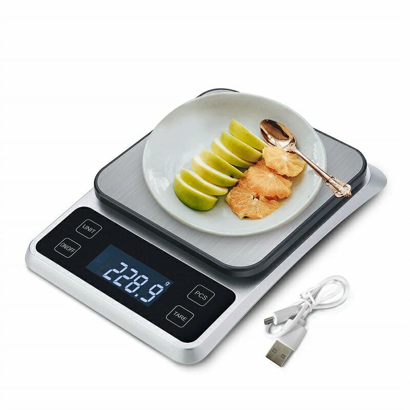 キッチンスケール はかり デジタルスケール 多機能計量器 0.1g単位精度センサー 5kgまで計り USB充電式 乾電池にも対応 風袋引き オートパワーオフ機能 キッチン 料理 お菓子 に適用