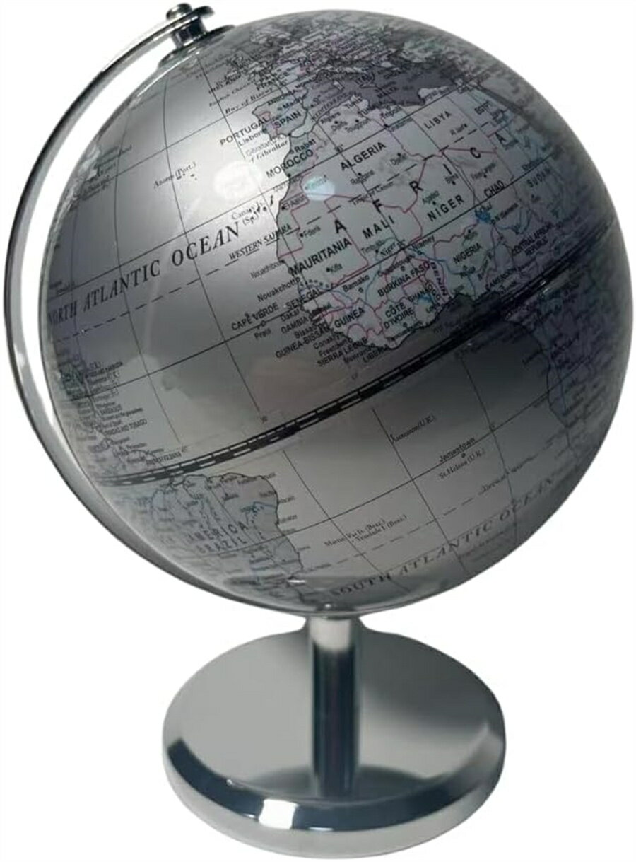 地球儀 おしゃれ インテリア アンティーク 世界地図 地理 オブジェ 模型 (シルバー)