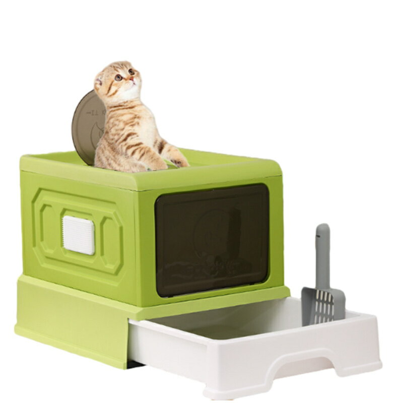 猫 トイレ 大型 ふた付き 密閉式スコップ付き猫トイレ 折りたたみ式 ネコトイレ 猫砂の飛び散り防止 引..