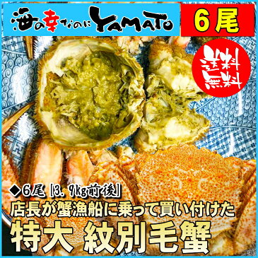 北海道オホーツク紋別産 特大紋別毛蟹 650g前後6尾入 3.9kg前後 毛ガニ かに カニ 年末 年始 お年賀 お歳暮 海の幸