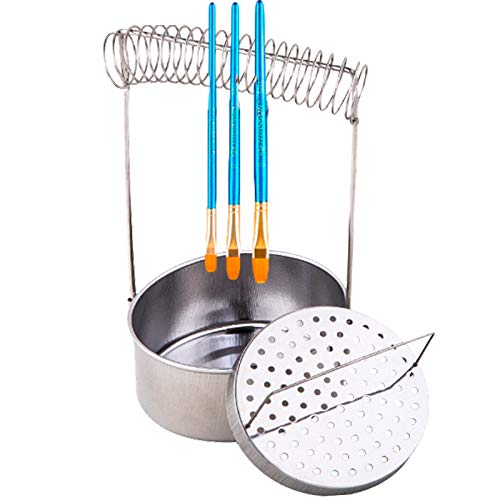 筆洗いバケツ 筆洗器 周りを汚さずそのまま吊るせるブラシスタンド付き クリーンなステンレス製