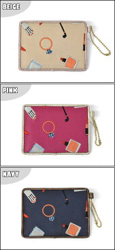 FLAPPER (フラッパー) フェイクレザー お化粧刺繍 パスケース /レディース icカード 定期入れ ケース かわいい おしゃれ フェイクレザー レザー 合成皮革 合皮 チェーン 2枚 総柄 コスメ柄 刺繍 ベージュ ピンク ネイビー/ p