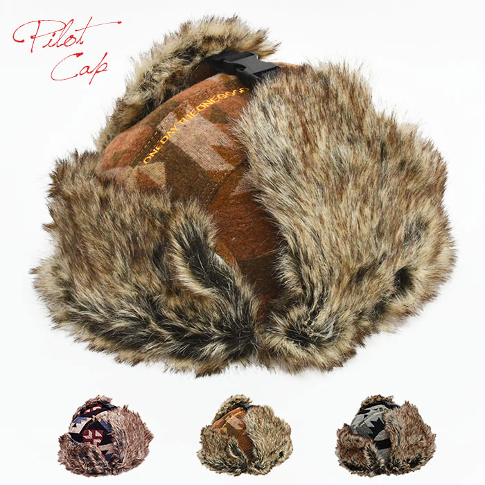 オルテガ柄 アビエーターキャップ レディース メンズ パイロットキャップ フライトキャップ フライトハ..