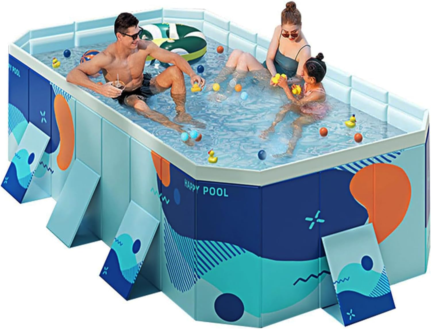 スイミングプール 膨らませる必要はありません 大きなビニールプール 家族用 子供用 折りたたみ式 組み立て不要 非膨張性 シンプルな四角形プール ディープウォータースプラッシュ サマーエスケープ 簡単な保管