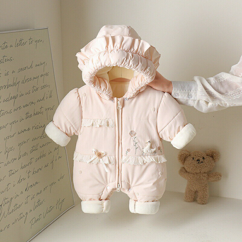 【スーパーSALE10%OFF】ベビー服 ロンパース 秋冬アウター ジャンプスーツ 着ぐるみ 裏起毛 刺繍 花柄 北欧風 赤ちゃん 新生児 長袖 防寒着 外出 カバーオール あったか 寝袋 幼児 キッズ服 撮影 出産お祝い 百日祝い お宮参り お食い初め ギフト 66 73 80 90cm