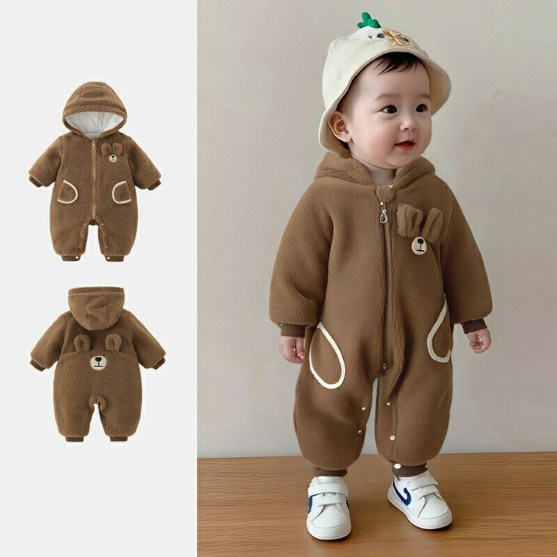 【スーパーSALE10%OFF】ベビー服 ロンパース 秋冬アウター ジャンプスーツ 着ぐるみ 可愛い 熊柄 赤ちゃん 新生児 長袖 防寒着 外出 カバーオール あったか 寝袋 幼児 キッズ服 撮影 出産お祝い 百日祝い お宮参り お食い初め ギフト 66 73 80 90 100cm