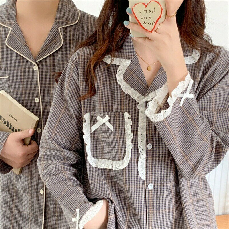 最大5倍ポイント パジャマ ルームウェア カップル 格子縞 前開き ホームウェア 寝巻き 春秋 長袖 お揃い 上下セット 長袖 ズボン レディース 女の子 男の子 部屋着 結婚祝い クリスマス プレゼント 防寒 記念日 母の日 父の日 ギフト 友達 おしゃれ シンプル