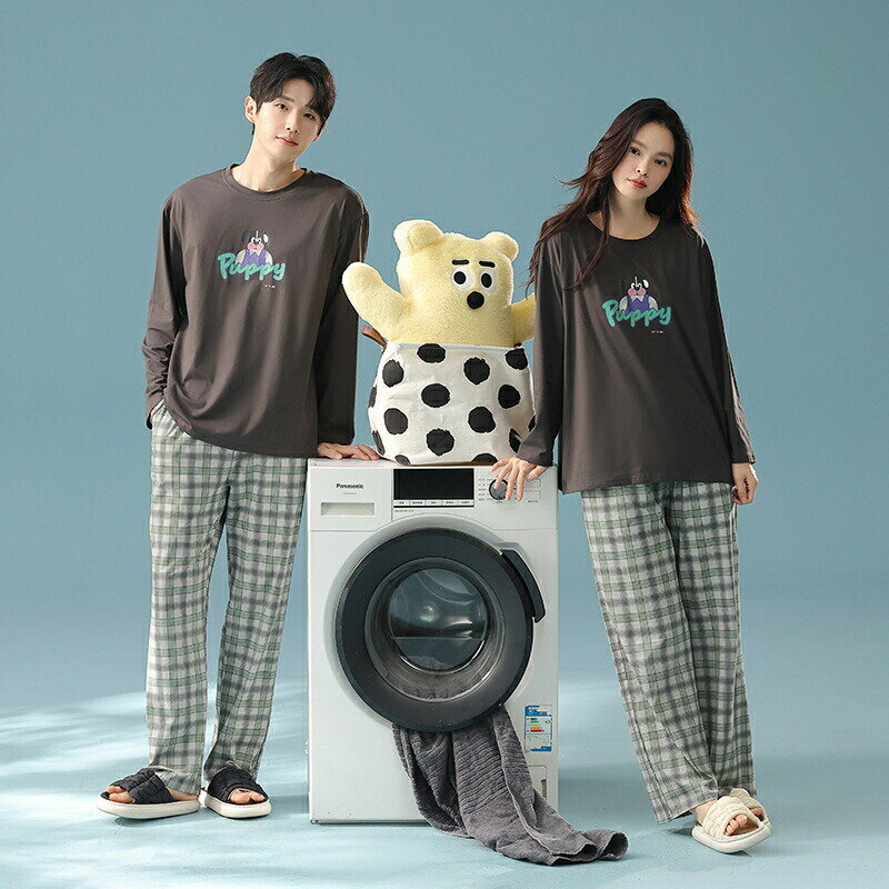 ペア パジャマ 長袖 男女2着 セット 綿100％ 犬 アニメ セットアップ カップル 抗菌 チェック 秋 ロングパンツ ルームウェア クルーネック 冬 コットン ペアパジャマ 結婚祝い プレゼント お祝い おもしろ 春秋 夫婦 ギフト 上下セット レディース 部屋着 メンズ