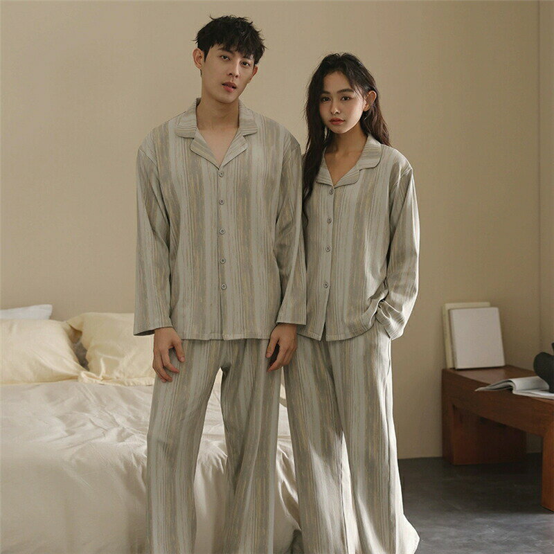 【最大P5】ペア パジャマ 長袖 男女2着 セット カップル 春 秋 ニット 長袖トップス 綿 シンプル? ルームウェア 大きいサイズ 前開き ポリエステル 冬 ペアパジャマ 結婚祝い プレゼント お祝い おもしろ 部屋着 春秋 夫婦 ギフト 上下セット