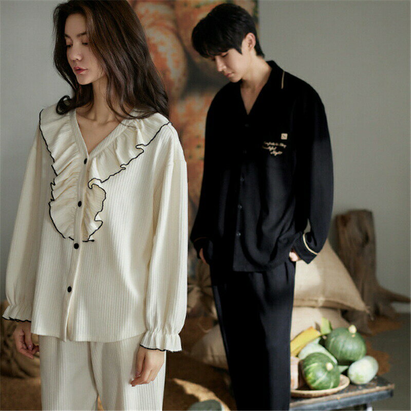 最大5倍ポイント ペア パジャマ 長袖 男女2着 セット 綿100％ セットアップ 前開き カップル 春 秋 ストライプ シンプル 長袖トップス ルームウェア 冬 コットン ペアパジャマ 結婚祝い プレゼント お祝い おもしろ 春秋 夫婦 ギフト 上下セット