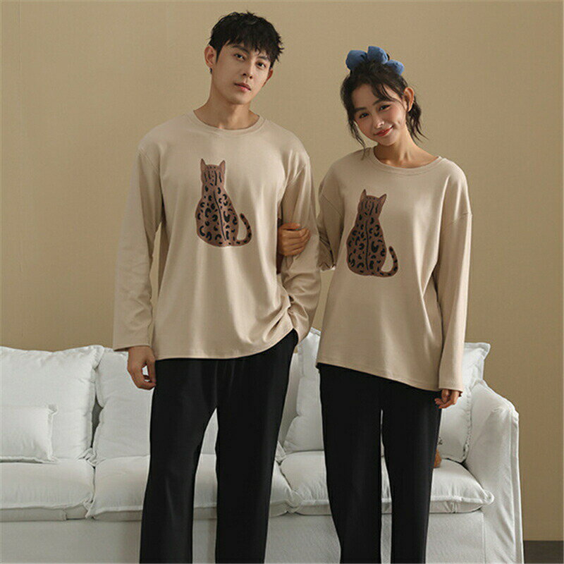 最大5倍ポイント ペア パジャマ 長袖 男女2着 セット 綿 uネック セットアップ カップル 春 秋 シンプル ニット ロングパンツ ルームウェア クルーネック ポリエステル 冬 ペアパジャマ 結婚祝い プレゼント お祝い おもしろ 部屋着 春秋 夫婦