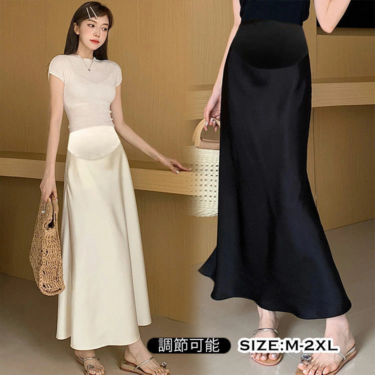 【最大P10】マタニティ ロングスカート サテンスカート レディース マーメイド フレアスカート タイトスカート 産前産後兼用 妊娠 妊婦服 シルク風 着痩せ きれいめ 無地 体型カバー 美脚 脚長 美尻 オフィス おしゃれ 仕事着 ボトムス