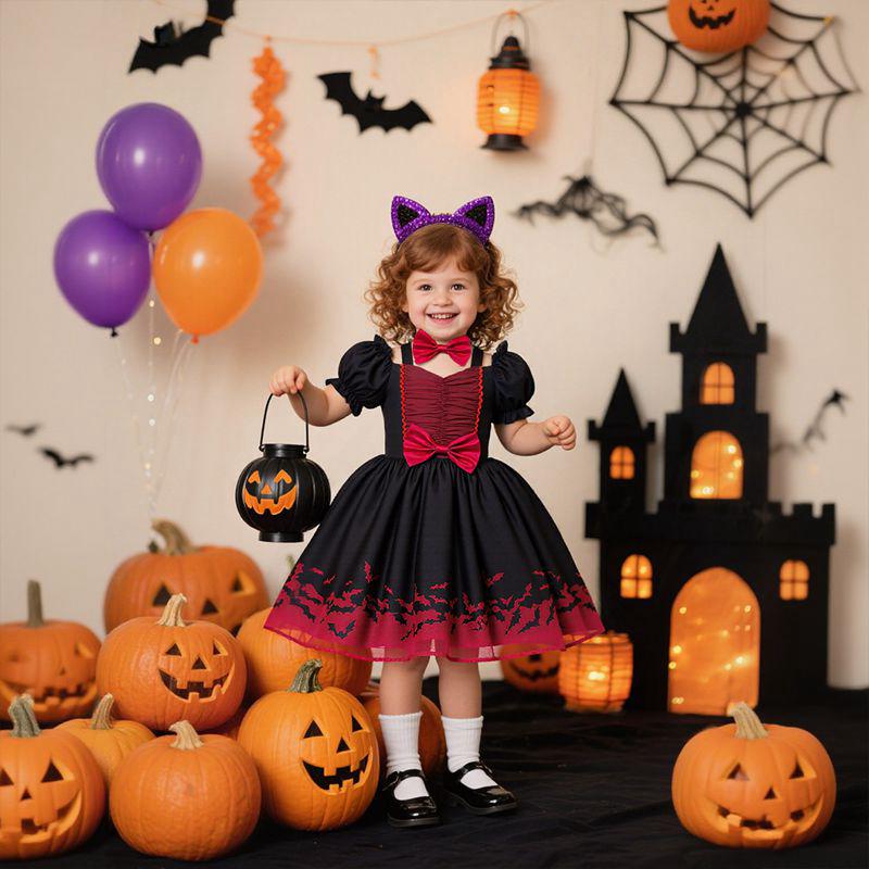 ワンピース ハロウィン 衣装 子供 女の子 キッズ ロングドレス 半袖 リポン プリンセスドレス コ ...