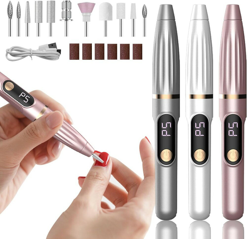 ネイルマシン 電動ネイルマシン LEDデジタル表示搭載 高速回転 スピード調節可能 コードレス Type-c充..