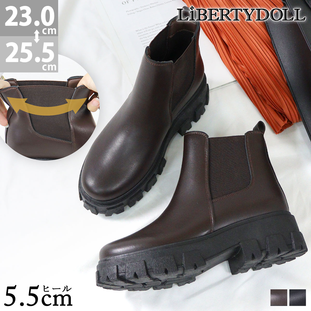 35%OFF【ラスイチSALE】 ブーツ レディース 厚底 5.5cmヒール ラウンドトゥ ショート丈 サイドゴア 履きやすい 防滑 合成皮革 レザー 防寒 N...