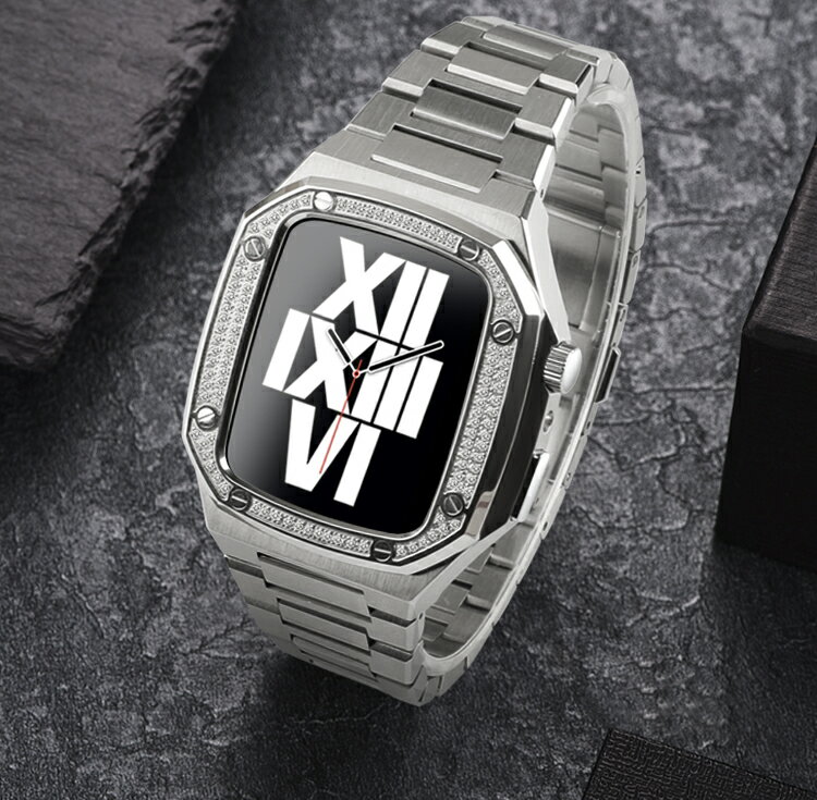 【高級アップルウォッチに対応したバンド カバーセット ステンレスバンド ジルコニアベゼル】ケース 非ダイヤベゼル 44mm 45mm シリーズ series9 ...