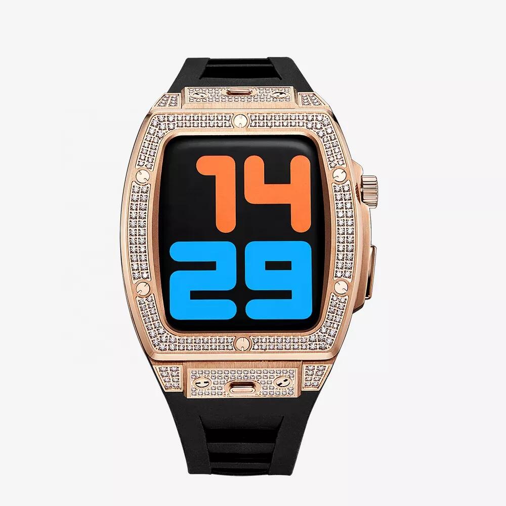 【高級アップルウォッチバンドカバーセットラバーバンド2ダイヤ風ベゼル】ステンレスケース44mm45mmシリーズseries7654SEApplewatchマグネット交換スマートウォッチ一体腕時計おしゃれメンズレディース選べる