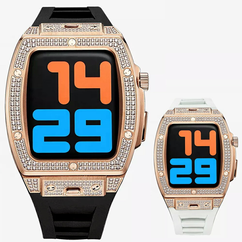 【高級アップルウォッチバンドカバーセットラバーバンド2ダイヤ風ベゼル】ステンレスケース44mm45mmシリーズseries7654SEApplewatchマグネット交換スマートウォッチ一体腕時計おしゃれメンズレディース選べる
