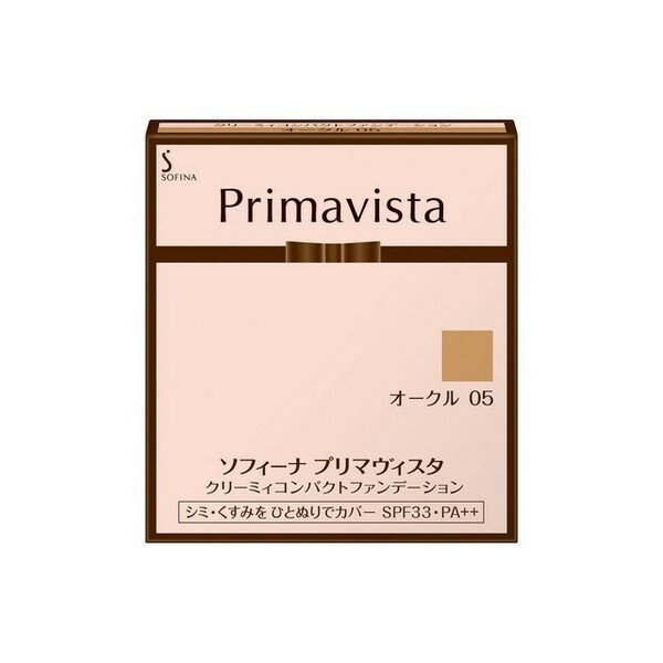 ※パッケージデザイン等は予告なく変更されることがあります シミ・くすみをひと塗りでカバー 鏡の前だけではなく、 人から見られたときに若く見える顔を研究しました。 あなたの第一印象（prima vista）を大切に考えたベースメイクです。 見た目年令を左右するのは、肌表面のなめらかさ。 その点に着目し、肌表面に現れるかすかな凹凸の影を光の効果でふわっと消して、どこから見ても明るくなめらかな若顔に仕上げます。 濃いシミ・ソバカスや広範囲の色ムラも、 ひとぬりできれいにカバーします。 ■ 肌の内部にまで光を届けて、肌表面の影を消します。 （フェイスランプコンプレックス処方） ■ 自然なつやで顔をいきいきと見せます。（ライブパール処方） ■ つけている間ずっと、肌のうるおいを保ちます。 ■ 保湿向上成分 うるおいセラミドα配合 （セチルPGヒドロキシエチルパルミタミド） ■ 無香料 ■ SPF33・PA＋＋ 成分 水添ポリイソブテン、ジメチコン、ポリメチルシルセスキオキサン、スクワラン、キャンデリラロウ、メトキシケイヒ酸オクチル、リン酸ジセチルAl、シリカ、パルミチン酸デキストリン、セレシン、セチルPGヒドロキシエチルパルミタミド、BHT、酸化チタン、マイカ、酸化鉄、メチコン、アルミナ ご使用方法 （1） プリマヴィスタの化粧下地でお肌をととのえた後にお使いください。 （2） スポンジで円を描くようにして軽くとります。左右のほおに半分ずつおき、中心から円を描くように広げ、まわりになじませます。もう一方のほおも同じように仕上げます。 （3） 少量をとり、額の中心から円を描くように広げ、まわりになじませます。 （4） もう一度少量をとり、目のまわり、口のまわりになじませます （5） 最後に鼻すじやその他の部分をととのえます。 ご使用上の注意 ● 傷やはれもの、湿疹等異常のあるところにはお使いにならないでください。 ● お肌に異常が生じていないかよく注意してご使用ください。 ● 目に入らないように注意し、入った時は、すぐに充分洗い流してください。 ● 子供や認知症の方などの誤飲・誤食等を防ぐため、置き場所にご注意ください。 ● ご使用後はきちんとしめてください。 内容量 10g メーカー名 花王ソフィーナプリマヴィスタ 商品区分 クリーミィファンデーション（レフィル） 広告文責 株式会社良品（070-1821-1361）