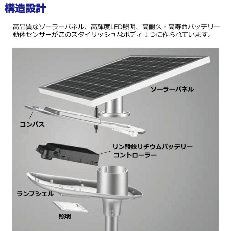 高輝度 15W 2500-2700Lm 高さ約350cm ソーラー街灯 ソーラー外灯 LED 街路灯 照明 道路 公道 屋外 リモコン 自動点灯 減光 SAILING-5015