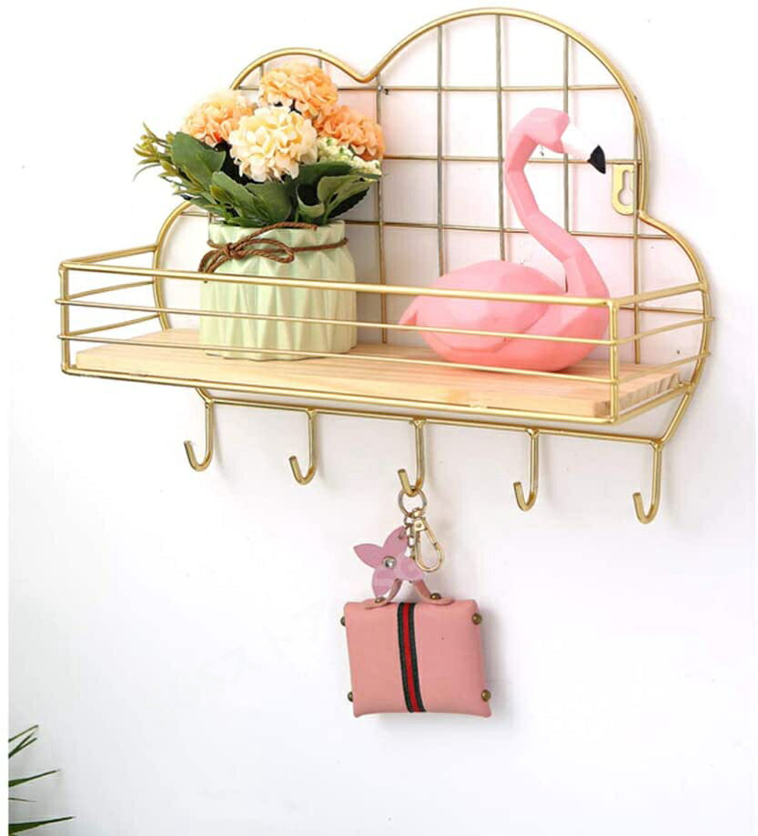 ※SS期間最大66%OFF/ウォールシェルフ ウォールラック フック付き かわいい 雲の形 壁掛け 飾り棚 ホーム オフィス用 収納ラック
