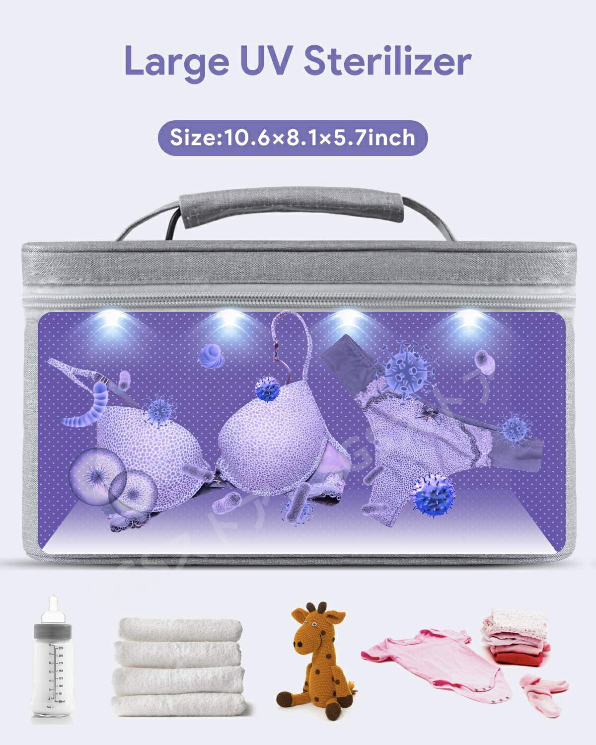 UV消毒バッグ 下着滅菌バッグ 紫外線消毒バッグ LED紫外線下着消毒バッグ ポータブル滅菌バッグ USB充電式 哺乳瓶/下着/ジュエリー/美容ツール/歯ブラシ/哺乳瓶など滅菌用 99％滅菌