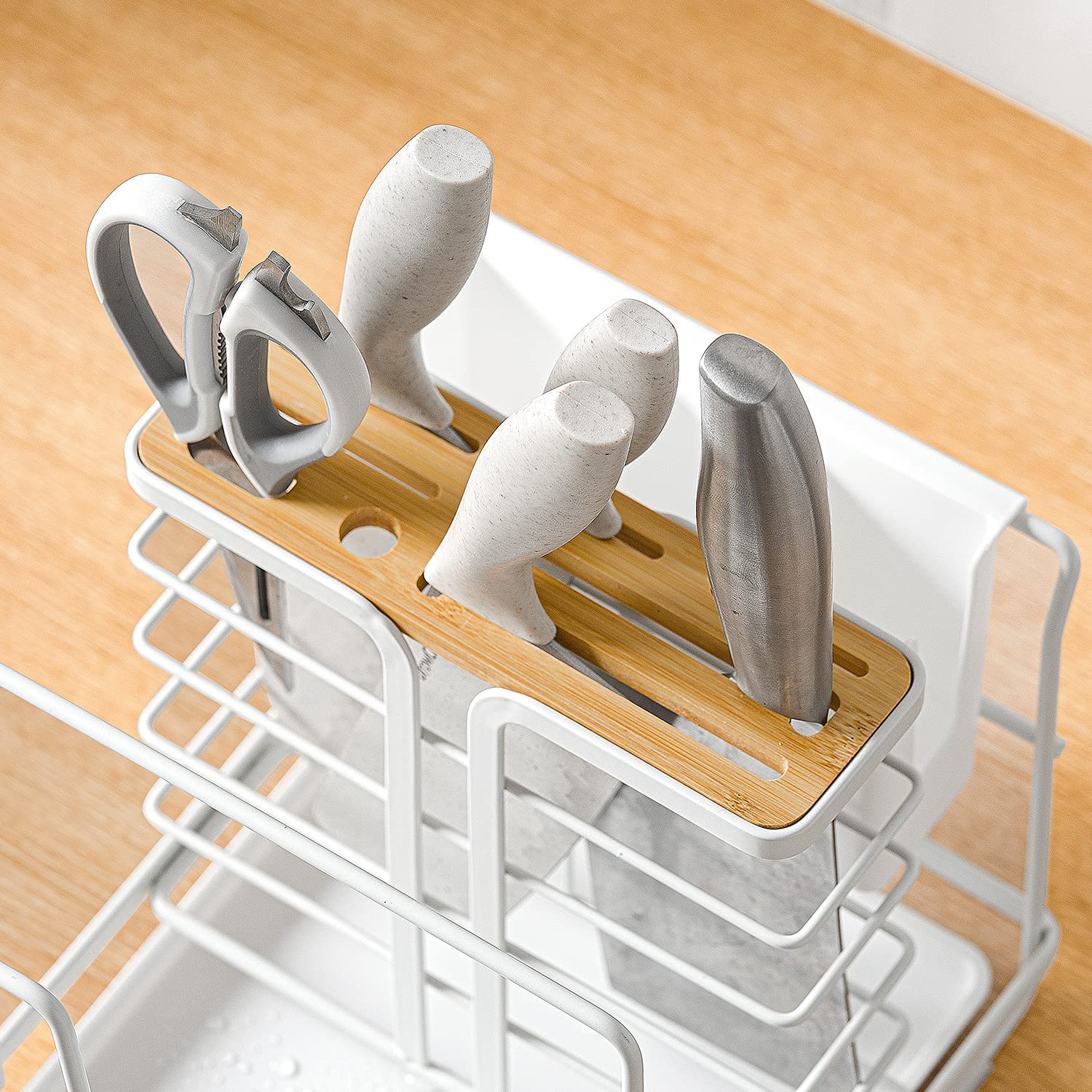 包丁?まな板スタンド キッチンツールスタンド 包丁スタンド まな板スタンド 包丁ケース 包丁立て 収納 水受け皿?お箸立て付き 多機能キッチン収納ラック 水切りラック 省スペース 抗菌 おしゃれ 高級北欧風 ナイフ/フォーク/スプーン/お箸/オタル