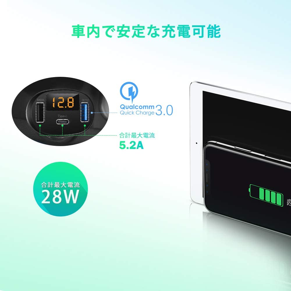 �������㡼���㡼 3�ݡ��� 3.0 28W ���5.4A ��®���� �����������å� �Ű��� 12V/24V�б� �ֺܽ��Ŵ�