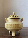 仏具 香炉 吉祥回字紋 ツゲ 木彫 (約)高10cm×幅9cm×奥行9cm