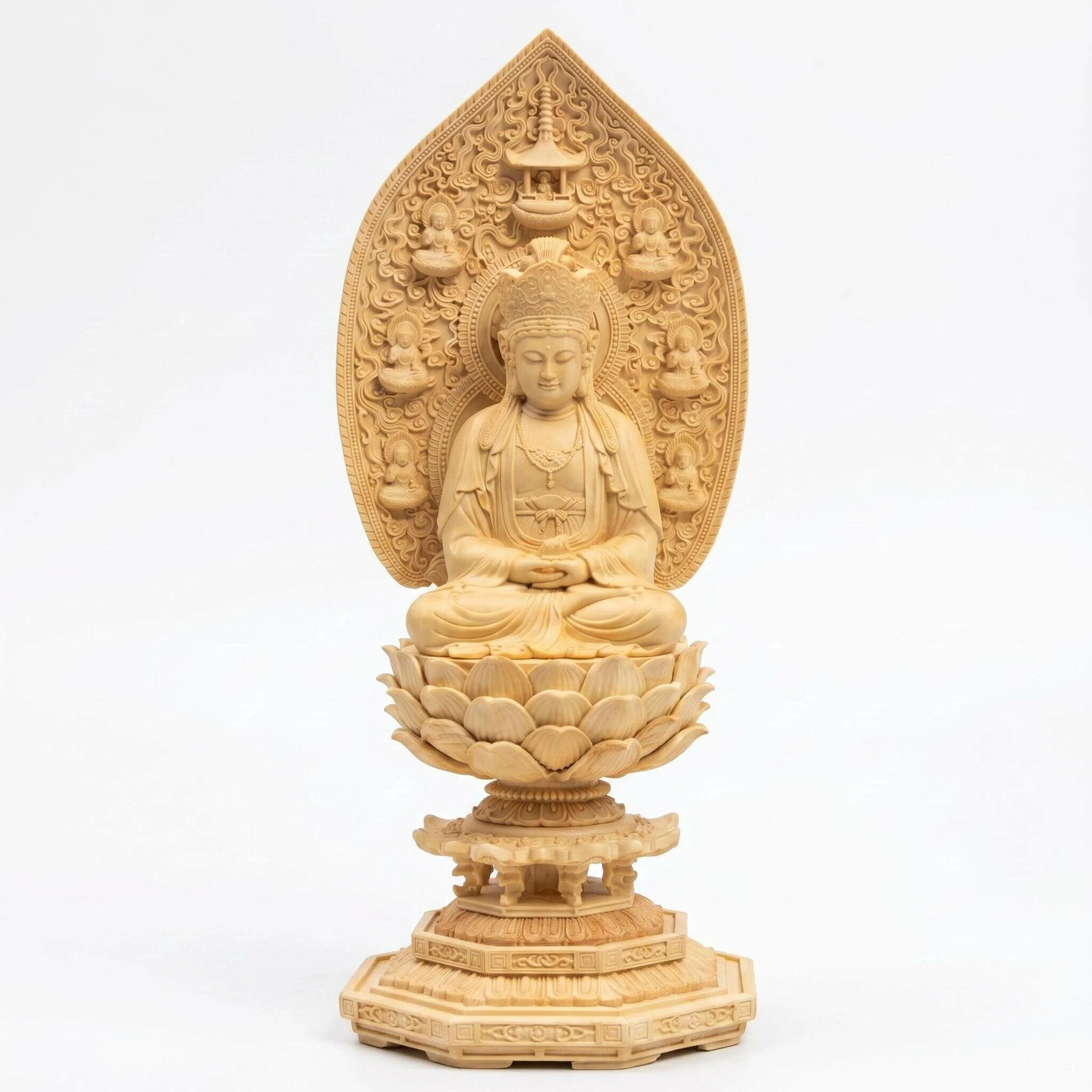 星凌商店の仏像 大日如来像 大日如来 檜木 木彫 仏具 (約)高30cm×幅14cm×奥行14cm｜アングル2