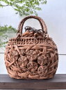 【一点物】国産山葡萄 手作り かごバッグ 乱れ編み、花編み オリジナルデザイン 巾着タイプ内布 レディースかごバッグ 夏バッグ トートバッグ おしゃれ 上品 自立 ファッション(約)幅27×本体高さ22×マチ14cm