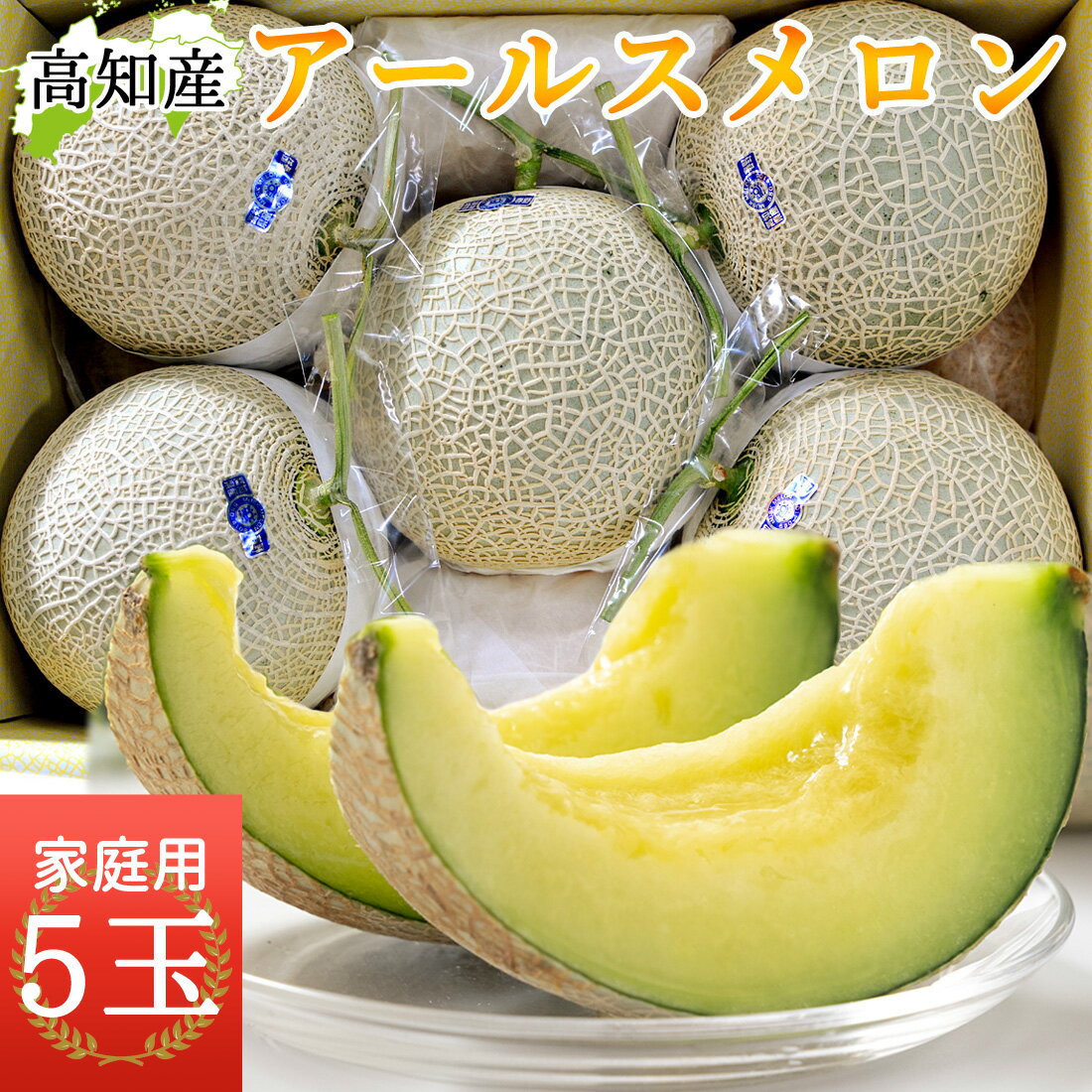 【予約】 メロン 高知産 家庭用 5玉 高級 新鮮 ハウスメロン 青肉メロン 5個セット ご家庭用 ご自宅用 ..
