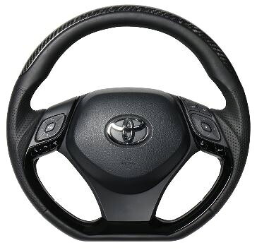 Steering - REAL(レアル) ブラックカーボンプレートステアリング+ピアノブラックパネル ブラックユーロステッチ C-HR 10/50系