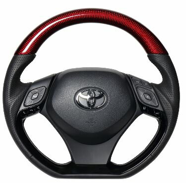 REAL(レアル) ステアリング レッドカーボン＆ピアノブラックパネル ブラックユーロステッチ コンビタイプ C-HR 10/50系