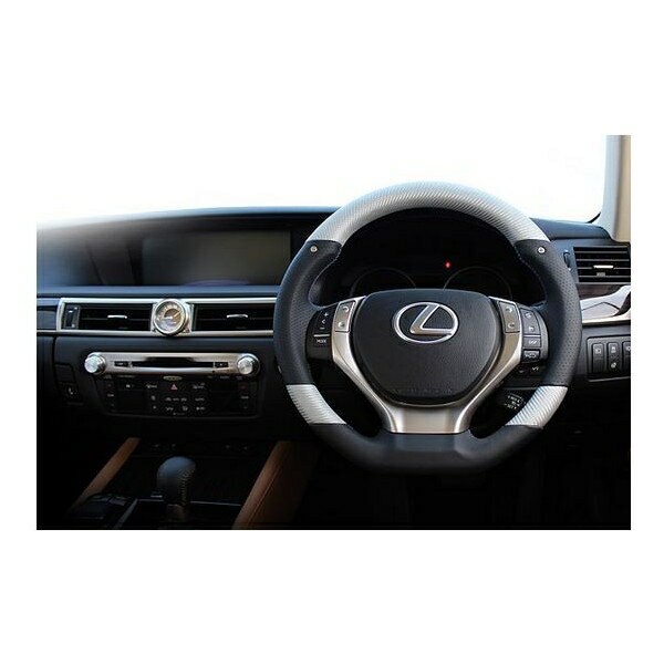 REAL（レアル）　本カーボン本牛革マットシルバーカーボンステアリング（シフトマークタイプ付き）　レクサスGS　10系前期