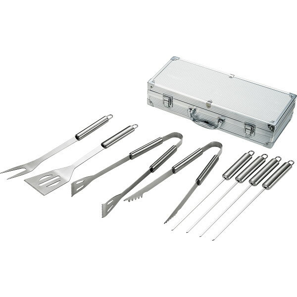 BBQの達人セット AY-2031 ジュラルミンケース入り バーベキューセット ターナー ピック トング炭用 トング食材用 串 アウトドア キャンプ用品 キャン...