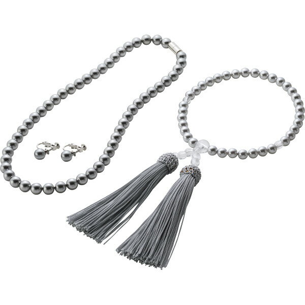 パールアイテム 3点セット グレー MNS0001GR 真珠 ネックレス イヤリング 念珠 冠婚葬祭 パール アクセサリー 8mm 6mm 7mm 10mm プ...