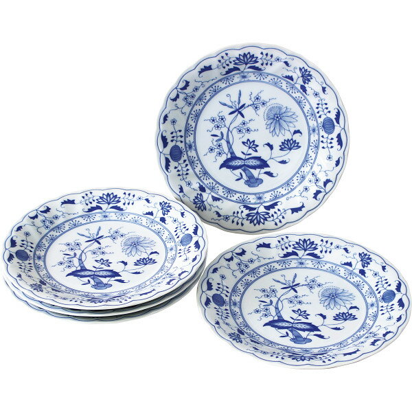 ロイヤルオニオン　青い花柄 陶器製皿 3種　14枚セット　ロイヤルフラワー ロイヤルオニオン 青い花柄 陶器製皿 3種 14枚セット ロイヤルフラワー