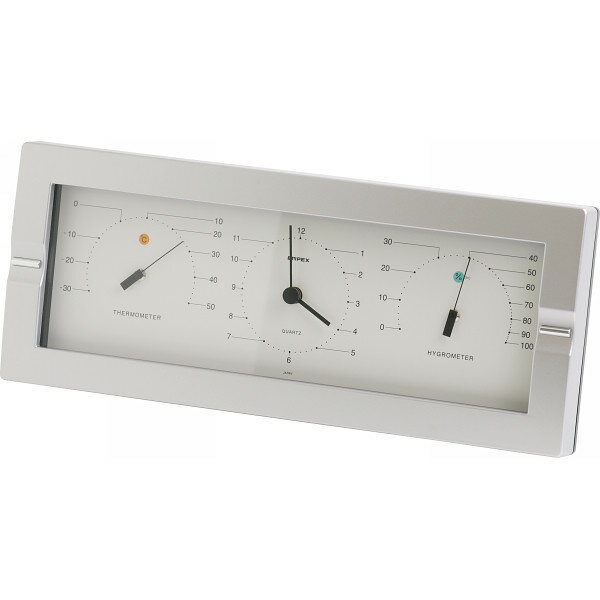 EMPEX エンペックス セレニティ温度・時計・湿度計 シルバー MNー4840