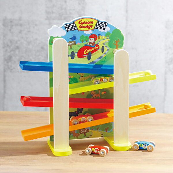 おさるのジョージ 木製スロープカーレース おもちゃ トイ プレゼント クリスマス Xmas