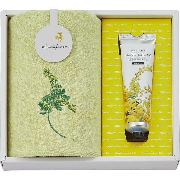 ミアミモザ 今治ハンドタオル＆ハンドクリーム クリーム MMC10250 お返し 内祝い 出産 結婚 挨拶 手土産 退職 祝い プレゼント 引越し 新築 御挨拶 粗品 快気祝い お見舞い返し 全快祝い 御礼 お礼 母の日 定年 異動 卒業 お祝い