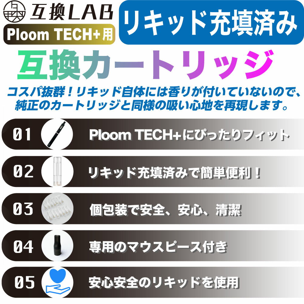 互換LAB(R) プルームテックプラス用 互換カートリッジ Ploom TECH+用 プルームテックプラスウィズ用 Ploom TECH+ with用 互換ラボ ノンフレーバー 無味無臭 使い捨て リキッド 充填済み コスパ 簡単 再生 たばこカプセル 個包装 電子タバコ ベイプ