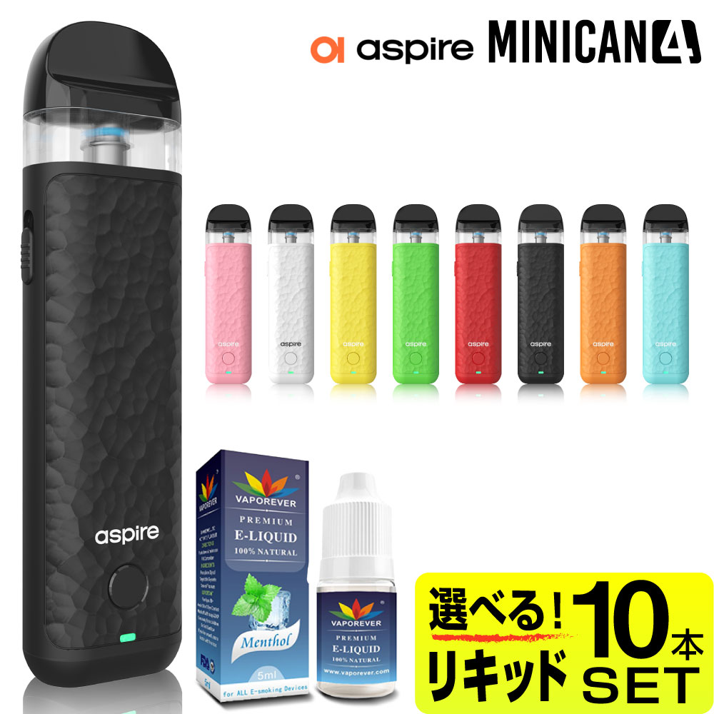 Aspire Minican 4 スターターキット （アスパイア ミニカン 4 スターターキット） 【商品説明】 大人気VAPE（ベイプ）PODタイプのFavostix（ファボスティックス）やminican 3 Pro（ミニカン 3 プロ）、GOTEK （ゴーテック）シリーズなどの爆発的人気も記憶に新しいAspire（アスパイア）ブランドより、minicanシリーズの最新作「Minican 4」が新登場！ 本製品は、大ヒットMinicanシリーズの最新作となっており、お手軽さやコンパクトさはそのままに、液漏れを完全防止した新開発メッシュコイル搭載の大容量PODカートリッジを搭載！ スムーズなエアフローと最初から最後まで変わらない美味しさ実現し、繰り返し使えるのでコストパフォーマンスにも優れています。 もちろんリキッドをポッドに入れて吸うだけのオートパフ仕様も健在なのでVAPE初心者にも大変おすすめです。 また、本体は握りやすく滑らない片手で操作しやすい軽量な素材を採用しており、豊富なカラーバリエーションとコストパフォーマンスにも優れ、エアフロー調整も可能となりました！ コンパクトでも700mAhのバッテリーを搭載しており、3段階の電圧調整が可能となっております。 本体は従来のミニカンシリーズのカートリッジとも互換性があり、お好きなカートリッジでお好みの味を楽しめます♪ POD型VAPE（ベイプ）に代表される DR.STICK type X（ ドクタースティック タイプX ）や DR.VAPE Model2 （ ドクターベイプ モデル2 ）や最近大人気の使い捨て電子タバコ（ 持ち運びシーシャ ）タイプである Vapengin （ ベイプエンジン ）や Airmini （ エアーミニ ）をご使用中のお客様にも大変満足していただける当店オススメの商品となっております！ ■かんたん操作 複雑な操作は必要ナシ！！ リキッドを入れて吸うだけで、ベイプ初心者にもかんたんに扱えます。 ■完全液漏れ防止＆かんたんリキッドチャージ トップフィル構造を採用し、簡単・お手軽にリキッドを補充できます。さらに、アップグレードされた液漏れ防止機能で、ベイプ愛用者を悩ませるリキッドの液漏れも完全にシャットアウト！ ■美味しさを追求した新開発POD 何度でも同じ味わいを楽しめてフレーバー本来の味を最大限に引き出す、最新のメッシュコイル内蔵の高性能PODです。 ■コンパクトでパワフル コンパクトタイプなのに、700mAhの大容量バッテリーを搭載。外出先でも急な充電切れの心配もいりません。 ■3段階の電圧調整 3段階の電圧調整をかんたんに操作・確認ができます。自分好みの吸いごたえをお楽しみください。 ■エアフロー調整 本体の側面にはエアフロー調整スイッチを搭載。 煙量と共に、重さ・軽さを調節して好みの吸い口で楽しめます。 ■ミニカンPODとの互換性◎ ミニカン+やミニカン3用のPODカートリッジとの互換性あり！ 吸い慣れたPODカートリッジを使いたい方でも安心して乗り換えが可能となっております。 ■急速充電対応 充電部分にType-Cを搭載しており、なかなか充電が溜まらないストレスからも解放されます。 本体SPECブランドASPIREモデルMinican 4カラーバリエーションブラック・アクアブルー・グリーン・オレンジ・ピンク・ホワイト・イエロー・レッドサイズ107.2×29×15.6(mm)バッテリー容量700mAhPOD容量3ml充電ポートType-C(5V/1A) コイルSPEC抵抗値0.8Ωタイプメッシュ