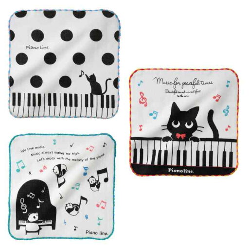ガーゼ ハンカチ 猫 音符 ピアノ パンダ 柄 3枚 セット プレゼント にも最適 ガーゼ ハンカチ 猫 音符 ピアノ パンダ 柄 3枚 セット プレゼント にも最適