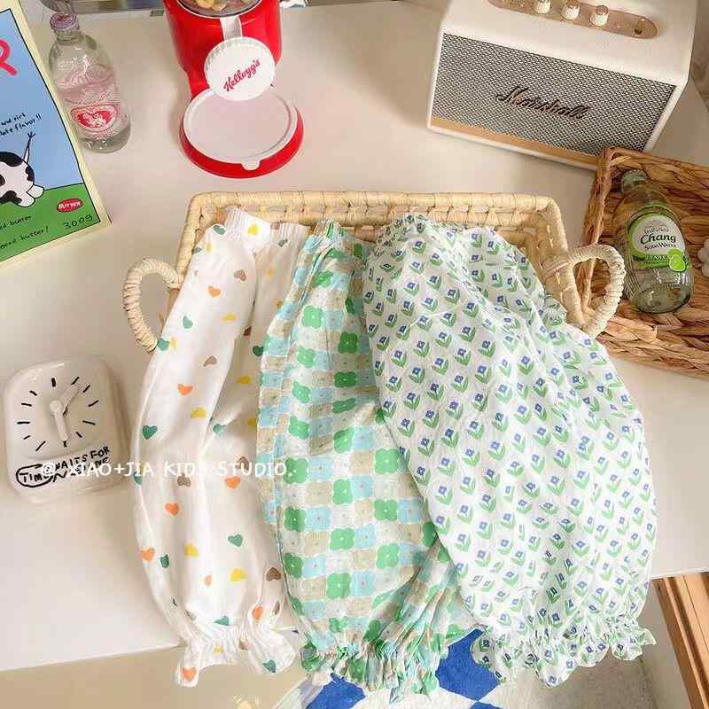 パンツ キッズ 子供服 男の子 リゾート 防蚊パンツ 9分丈 編み物 ポリエステル繊維（ポリエステル） 小花柄 総柄 プリント 中高ウエスト ウエストゴム 春