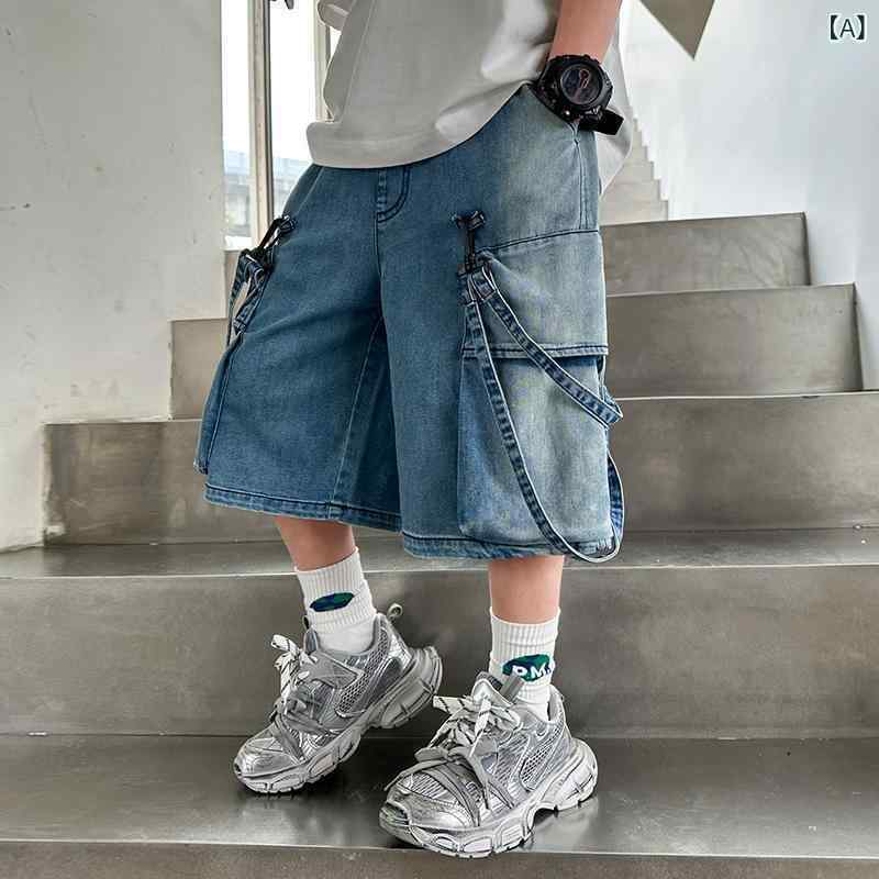 子供用ジーンズ ショートパンツ 夏物 男の子 ハーフパンツ デニム 中腰 120cm 130c...